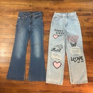 Girls Denim Blue Jean Pant Bundle
Flare
Distressed Luck Happy Day Love, Heart